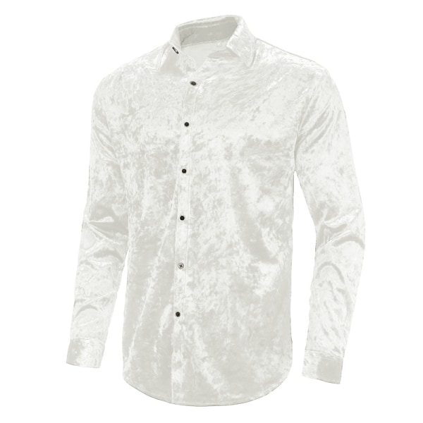 Klänningskjortor för män Sammet långärmade skjortor WHITE 2XL