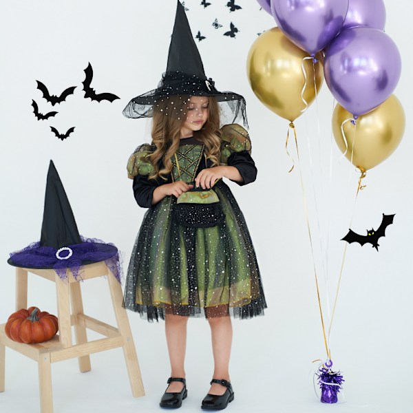 Jente Halloween Cosplay Skinnende Puff-Erme Prinsessekjole med Veske 120cm