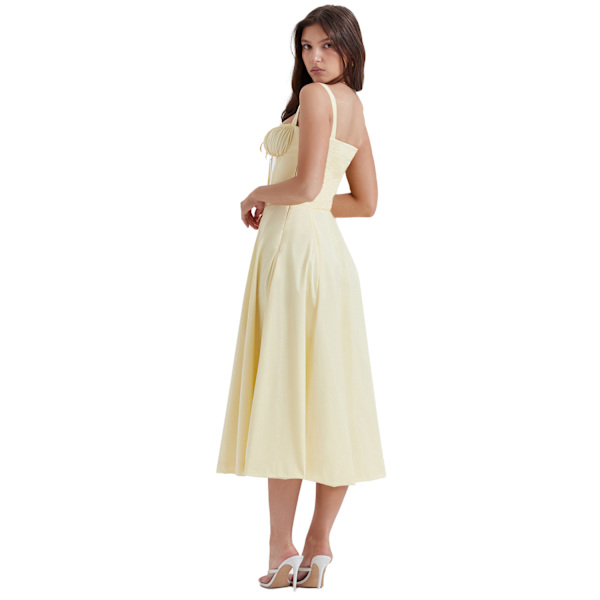 Sommerkjole for kvinner, Boho-stil, blomstermønster, firkantet hals, stropper, svingende yellow M
