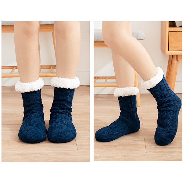 Vuxna Fuzzytofflor i Fleece, Varma och Mysiga Vinterstrumpor med Halkskydd för Hemmet dark blue
