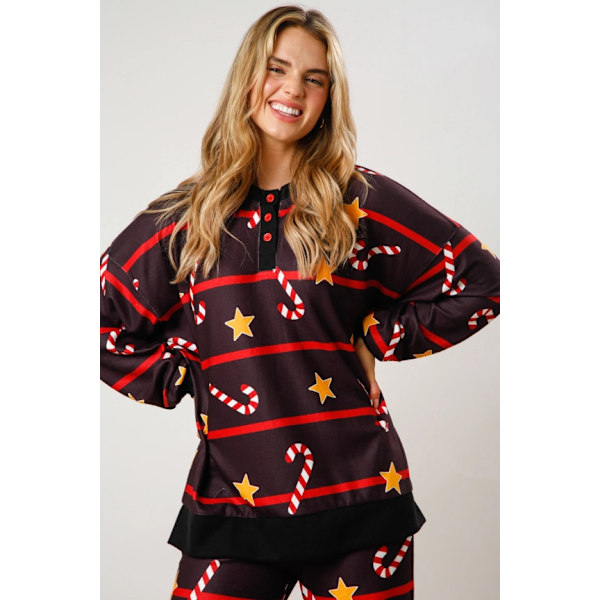 Dam Candy Cane Julpyjamas Randig Loungeset Jul-PJs Set black M