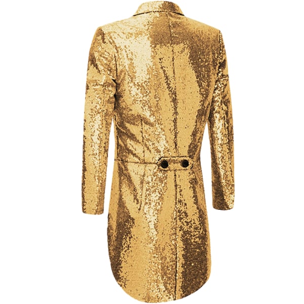 Menn Sequin Halvfrakk Svalehalefrakke Dressjakke Fest Show Smoking Dressjakke Blazer gold L