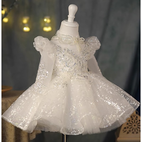 Elegant Kjole Jente Baby Bobleermet Mesh Paljettkjole 80