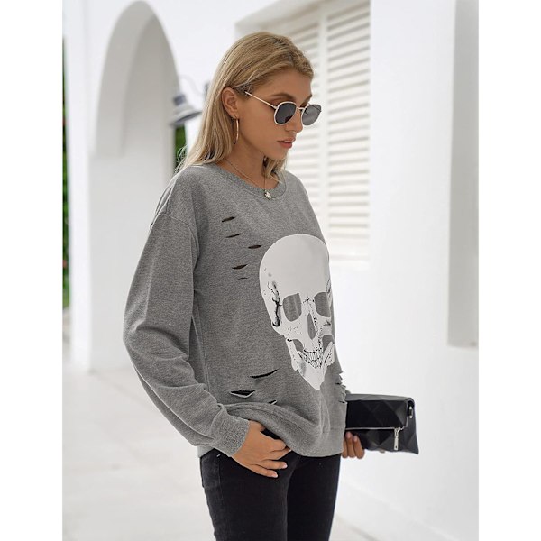 Halloween Sweatshirts til Kvinder med Skalle Grafik T-Shirts grey XL