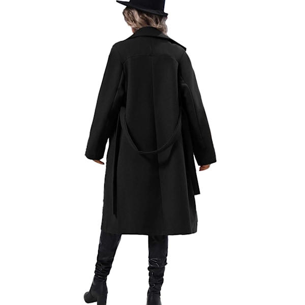 Kvinnors Lång Ull Peacoat Med Hakad Krage Dubbelknäppt Trenchcoat black 2XL