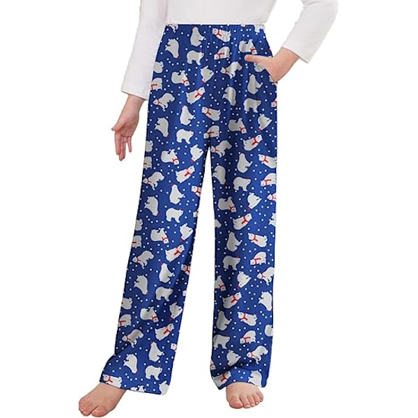 Tyttöjen pitkät pyjamahousut, ruudullinen pehmeä lounge-pyjama, taskuilla Polar bear 120