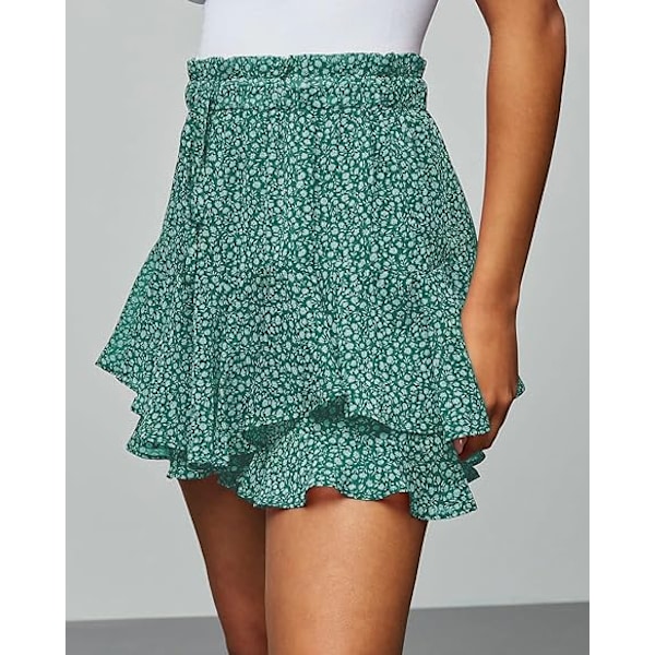 Naisten Virtaavat Shortsit Rento Boho Kukallinen Skortti Rypytetty Minihame Perhonen Shortsit green M