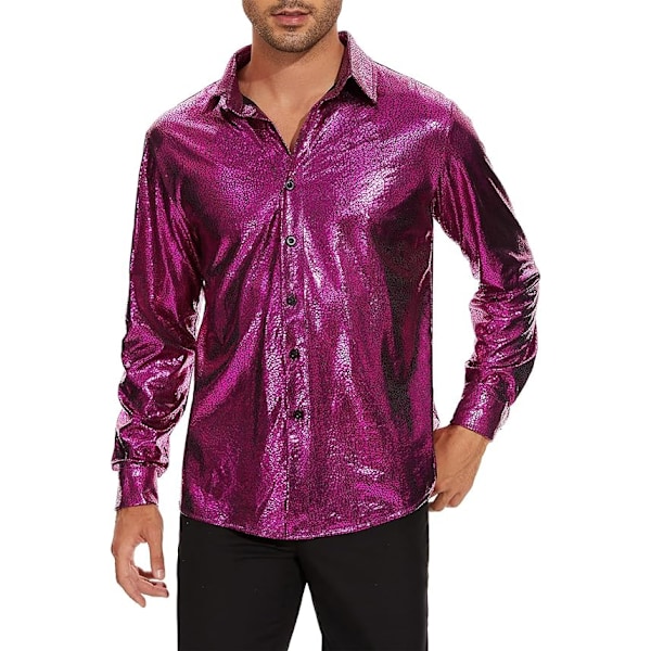 Herrar Skjortor Blanka Långärmade Helskjortor med Knappar purple red XL