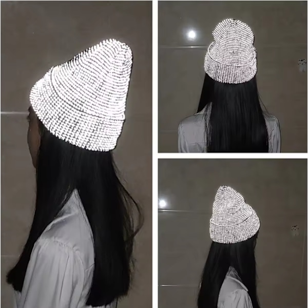 Reflekterande Stickade Mössor Hög Synlighet Vinter Varma Hattar Kvinnor Män Bonnet red