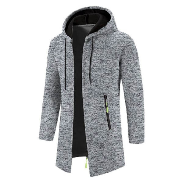 Herrar Stickad Tröja Snygg Medellång Huva Dragkedja Cardigan grey 2XL