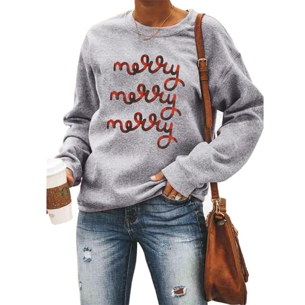 Dam jultröjor i fleecetröjor Långärmade fuzzy sweatshirts Gray#9 M
