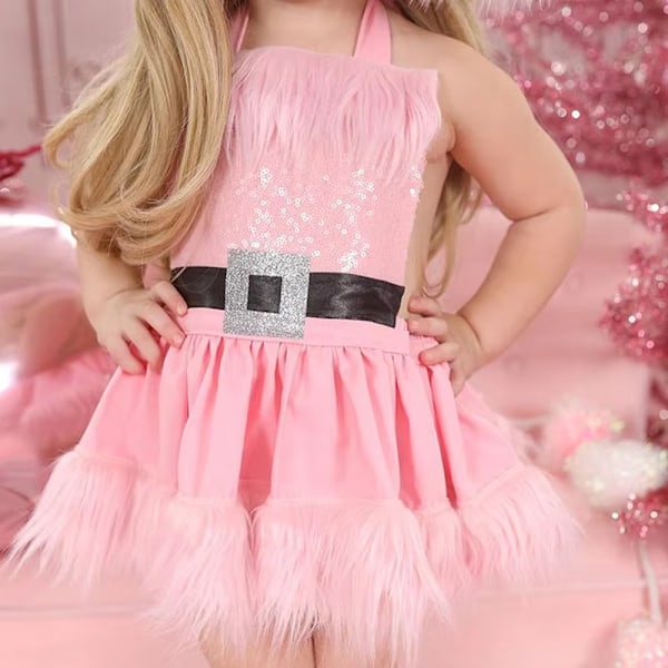 Baby Pige Romper Kjole med Pailletter Hvid Plys Trim Tutu Jumpsuit med Hat pink 70cm