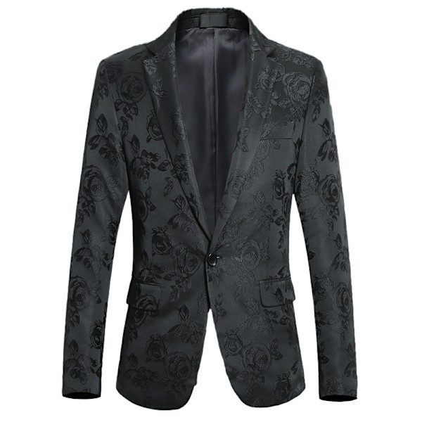 Herrblommig smokingkavaj i ros, broderad kostymjacka XL