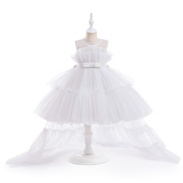 Spædbarns Baby Piger Ruffle Ball Gown Fest Pageant Blonder Kjole White 120cm