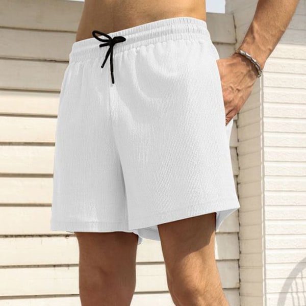 Herr 2 i 1 löparshorts sport shorts med foder white M