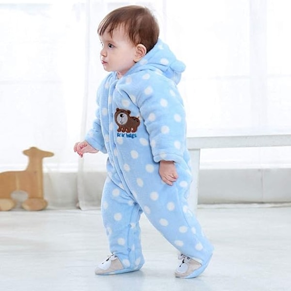 Baby Nyfödd Jumpsuit Footie Hooded Thicken Vinter Bunting Ytterkläder Snödräkt Pyjamas blue 6M