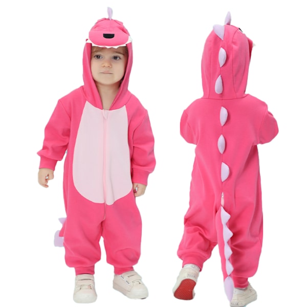 Baby Dinosaur Zip-Up Jumpsuit, Unisex Spedbarn Romper Rose red 73