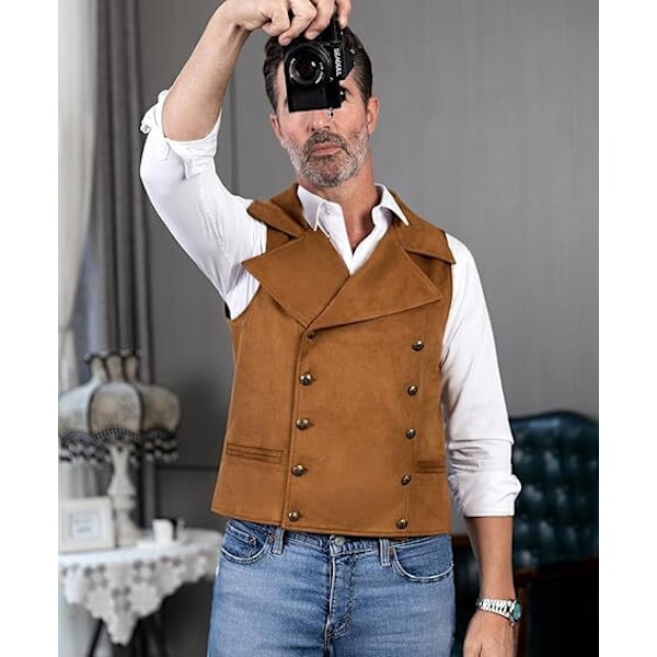 Herrar Kostym Mocka Dubbelknäppt Väst brown XL
