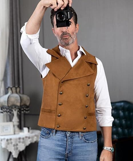 Herre Suede Dobbeltbrystet Vest brown M