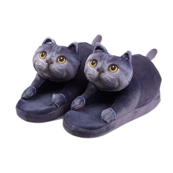 Myke Katt-Topplapper for Kvinner, Komfortable Plysj Varme Slip-on Topplapper blue cat blue cat