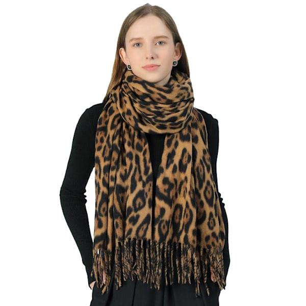 Leopardmönstrad Sjal Vintervarm Djur Mjuk Kashmirfilt Sjal brown