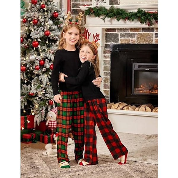 Tyttöjen pitkät pyjamahousut, ruudullinen pehmeä lounge-pyjama, taskuilla Red green grid 130