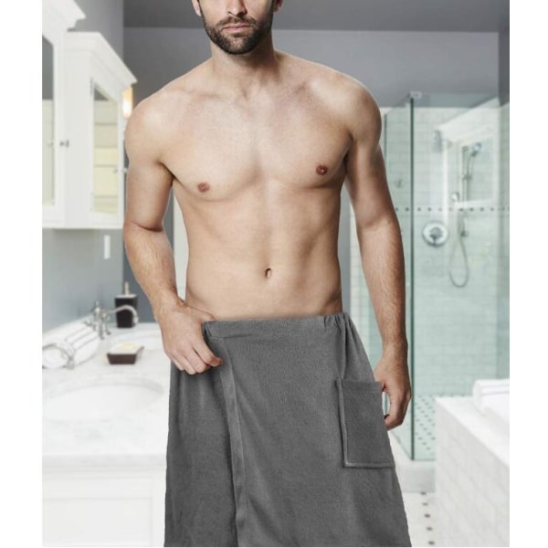 Morgonrock i bomull för män, badrock med justerbar stängning, omslag för dusch och bad Navy Blue L