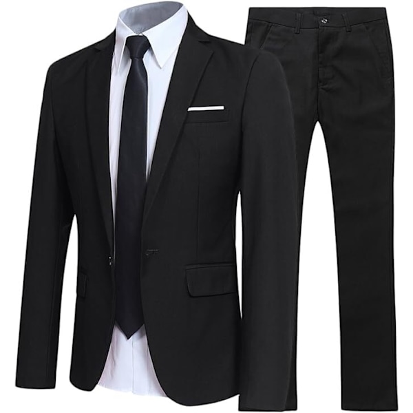 Herrar Slim Fit 2-delad Kostym, Kavaj, Byxor black L