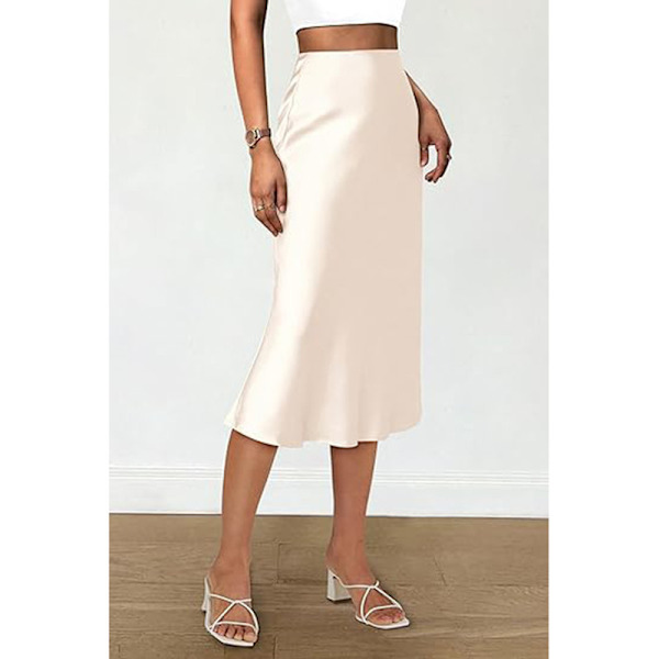 Sommerhøjtaljede Ruffle A-Line Silkeskørt til Kvinder Beige 2XL