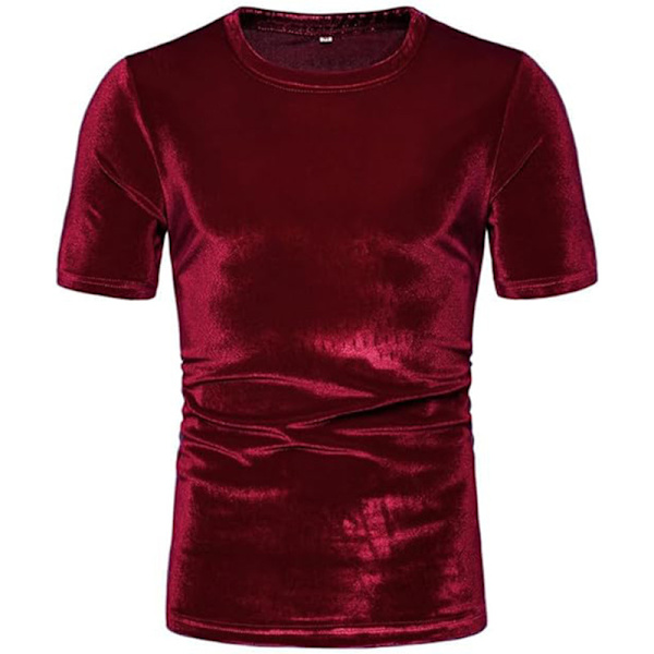 Män 2-delad 80-tal 90-tal Sammets Tracksuit Outfits Casual Kortärmad Sammetsskjorta Set Red L