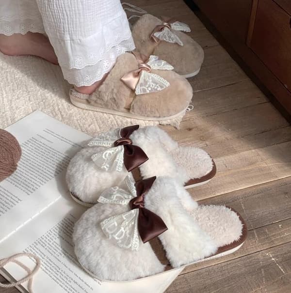 Fluffy Slippers med Bånd i Farveblokke til Efterår og Vinter white 38-39