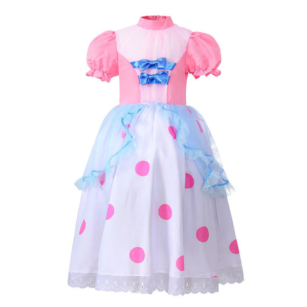 Pige Bo Peep Kostume med Bonnet Polka Dot Kjole, Halloween Pink Hyrdedragt 150cm