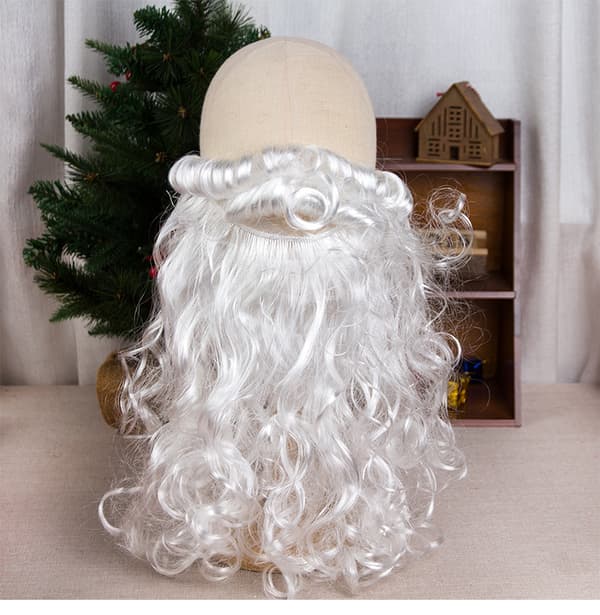 Tomte Skägg Peruk Set Långt Hår Hatt Stor Mustasch Kostym