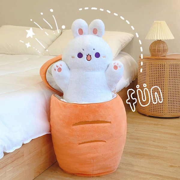 Plushleksak med katt, kanin som gömmer sig i morot, hund i stora ben, Ferry Animals Plushie rabbit