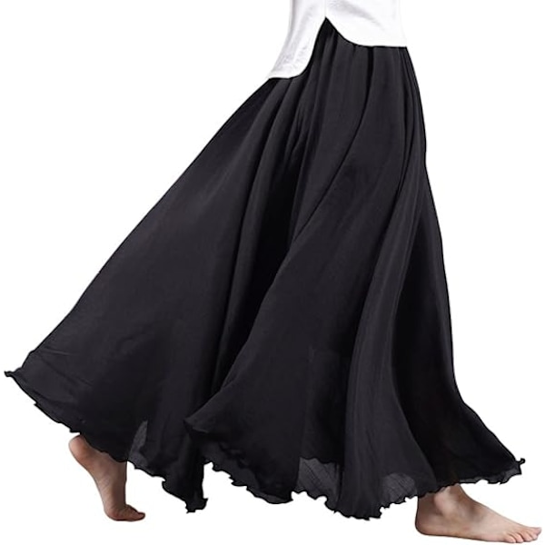 Kvinners og jenters elastisk midje lang flytende bohemsk bomulls casual maxiskjørt black 85CM