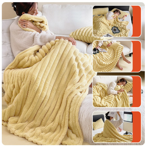 Premium Ruched Faux Fur Throw Blanket - Mjuk vändbar minkfilt Yellow 150*200cm