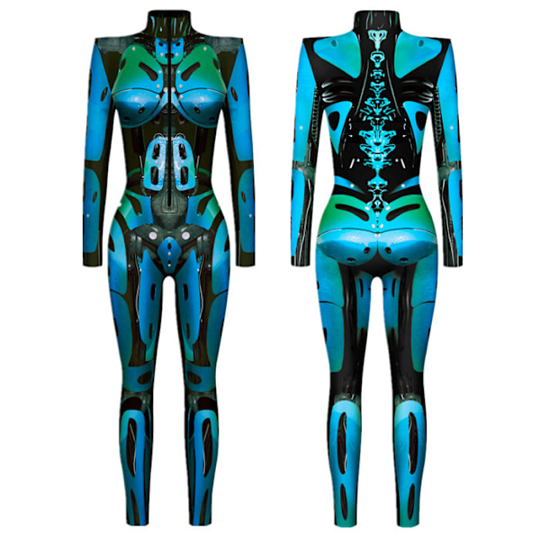 Halloween-asu Naisten Luuranko Cosplay Catsuit Hyppyasu BLUE M