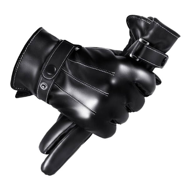 1 Par Full Finger Svarta Ridhandskar Män PU Läderhandske style2