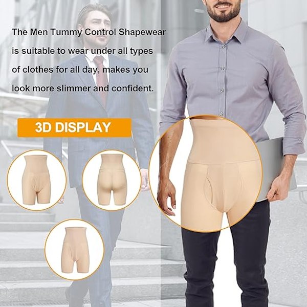 Män Shapewear Shorts med Magkontroll Hög Midja Slankare Kroppsshaper beige XL