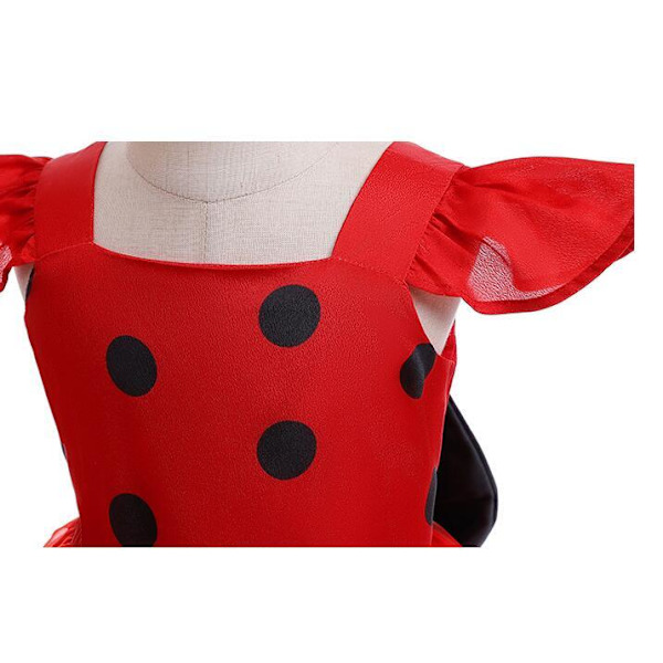 Cosplay-klänning med prickar i ladybugg-stil, prinsessklänning med huvudbonad 100