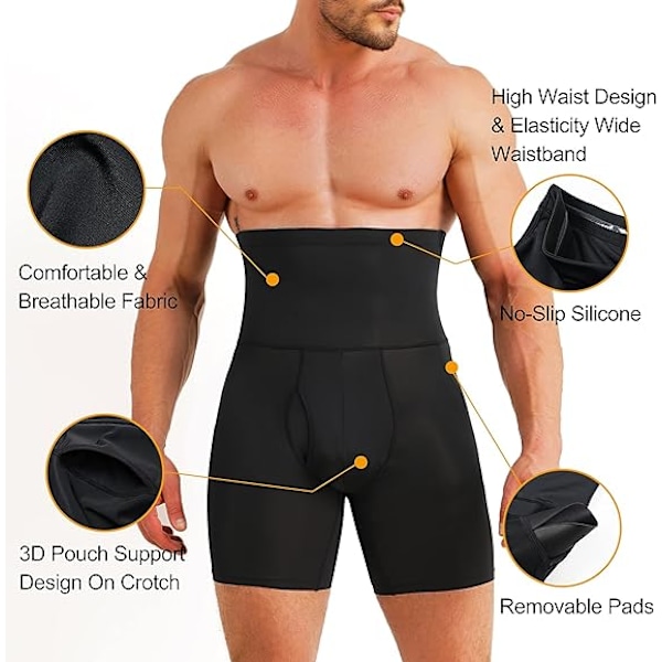 Män Shapewear Shorts med Magkontroll Hög Midja Slankare Kroppsshaper black M