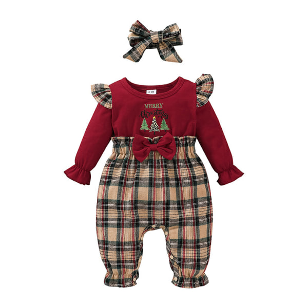 Baby Christmas Romper Jumpsuit Långärmad One-Piece Santa Xmas kläder 12-18M