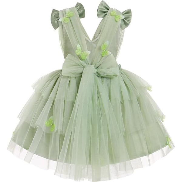 Småpige Sommerfugl Fødselsdagskjole, Bryllup Fest Tutu Kjole green 110cm