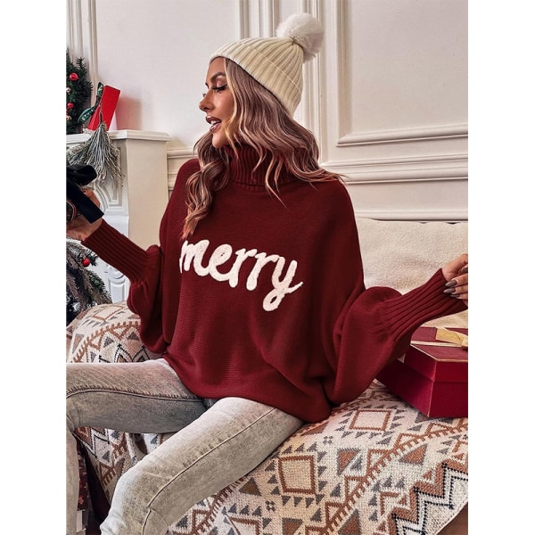 Damtröja med polokrage Merry Christmas Stickad Pullover Sweatshirt Burgundy M