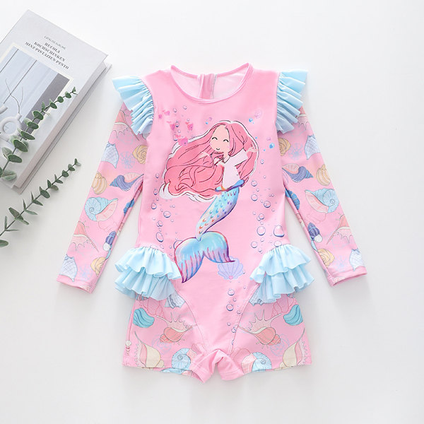 Jente-badeantrekk med lang erme, mermaid-design og rynker, UV-beskyttelse Color 3 XL