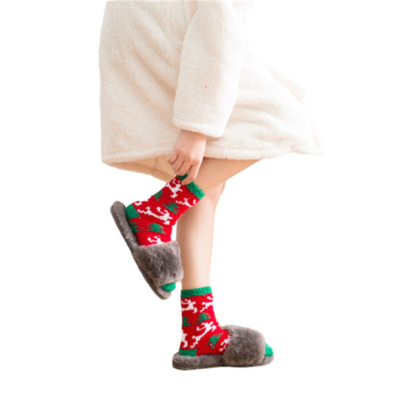 Sherpa anti-sladd strumpor för kvinnor, mysiga Fuzzy Warm Socks Julstrumpor Red Heart