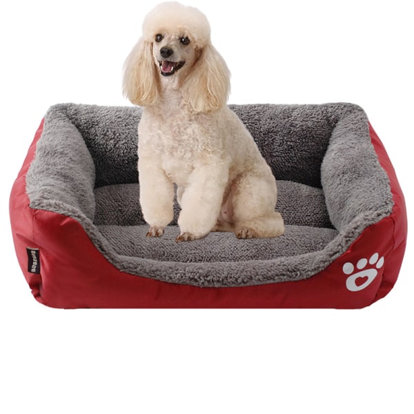 Rektangel tvättbar hundsäng, värmande bekväm fyrkantig husdjurssäng Red 2XL