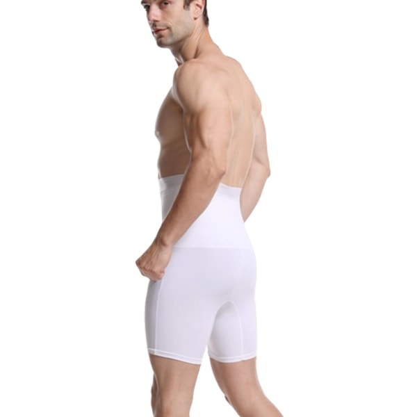 Män Shapewear Shorts med Hög Midja, Tummy Control Underkläder, Slankare Form white M