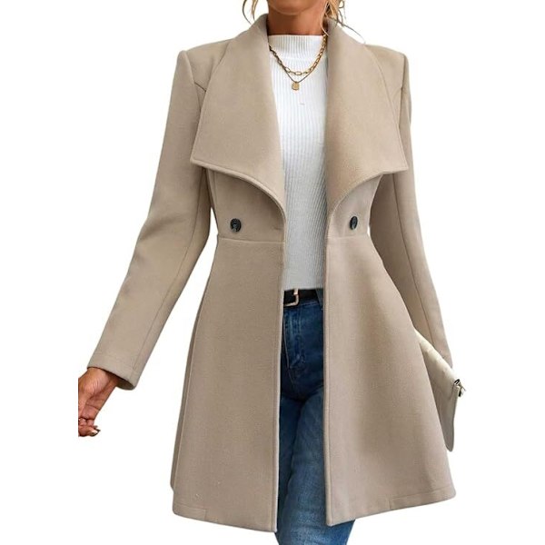 Kvinnokappa Winter Långärmad Krage Knappuppslag Arbetsjacka beige XL