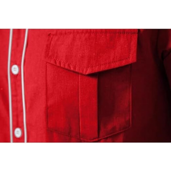 Herrar Casual Knapp-Ner Långärmad Broderade Skjortor Red 2 2XL